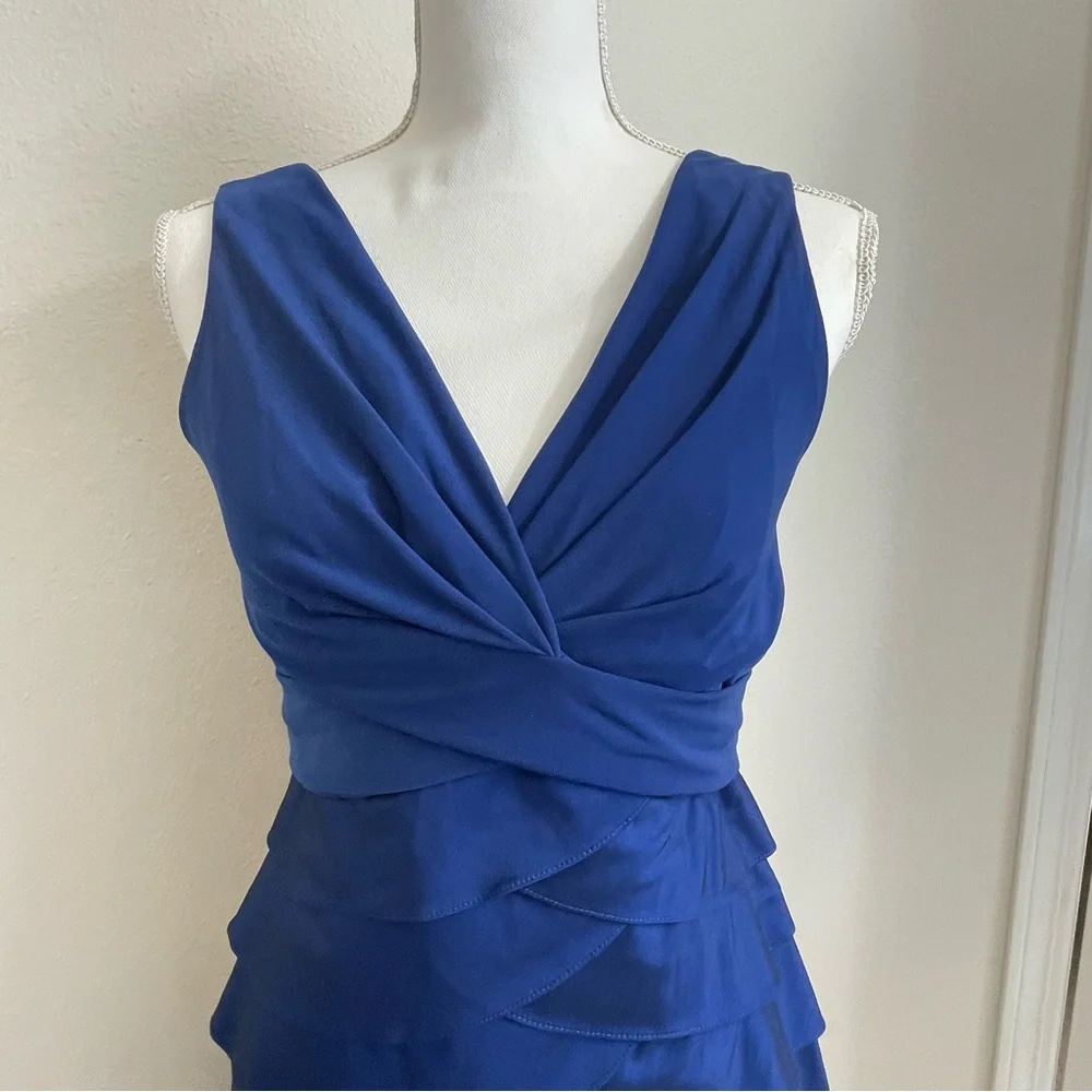 Adrianna Papell Cocktail Dress Women 6 Blue Sleeveless Tiered Ruffle Formal part